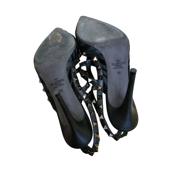 Valentino Rockstud Black Leather Zebra Calf Hair Ankle Strap Pumps Heels 39 9 - Picture 10 of 12